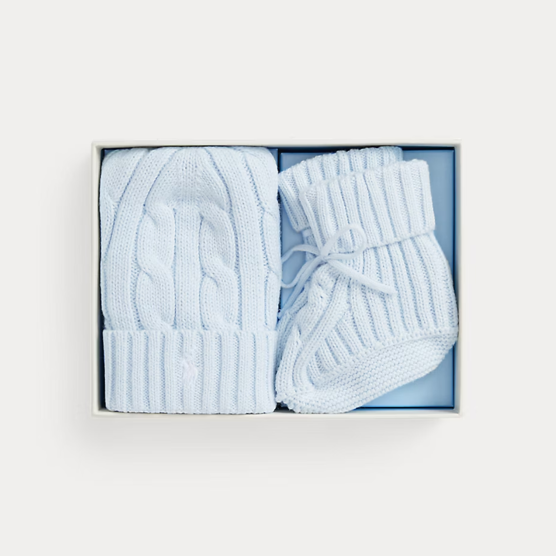 Cable-Knit Cotton Beanie & Bootie Set | NB-3M
