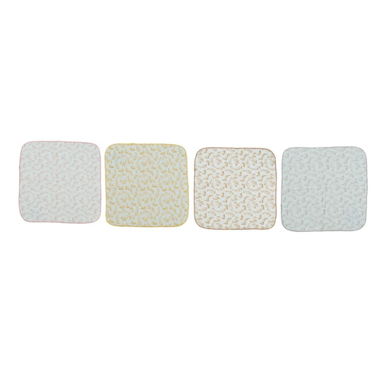 Cotton Burp Cloth w/ Rabbits & Stitched Trim | 4 Colors