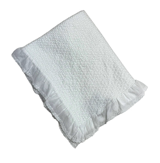 Stonewashed Puckered Blanket with Dotted Swiss Ruffle | White