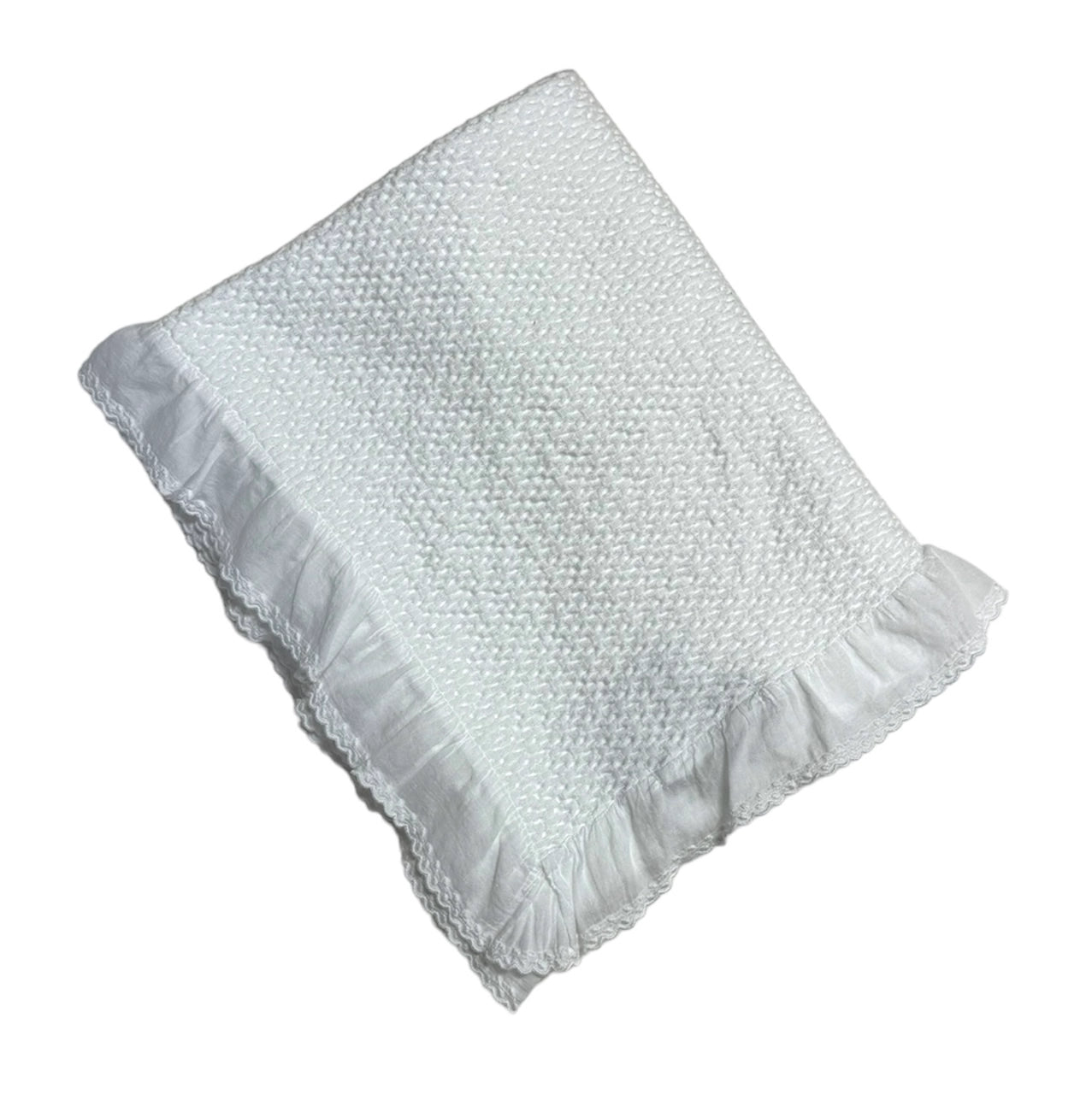 Stonewashed Puckered Blanket with Dotted Swiss Ruffle | White