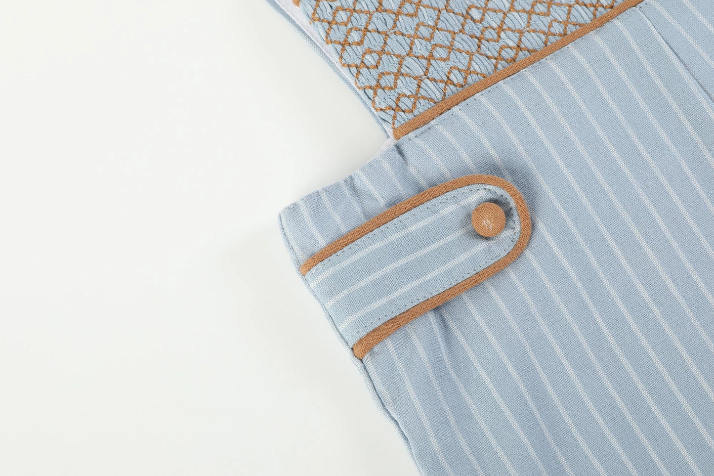 Blue Pinstripe Brown Smocked Jon Jon