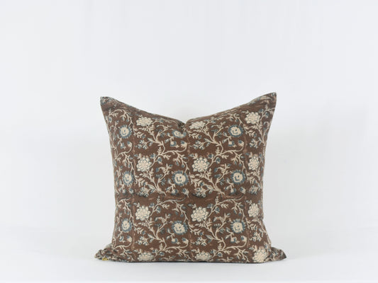 Tisca Brown Block Printed Linen Pillow