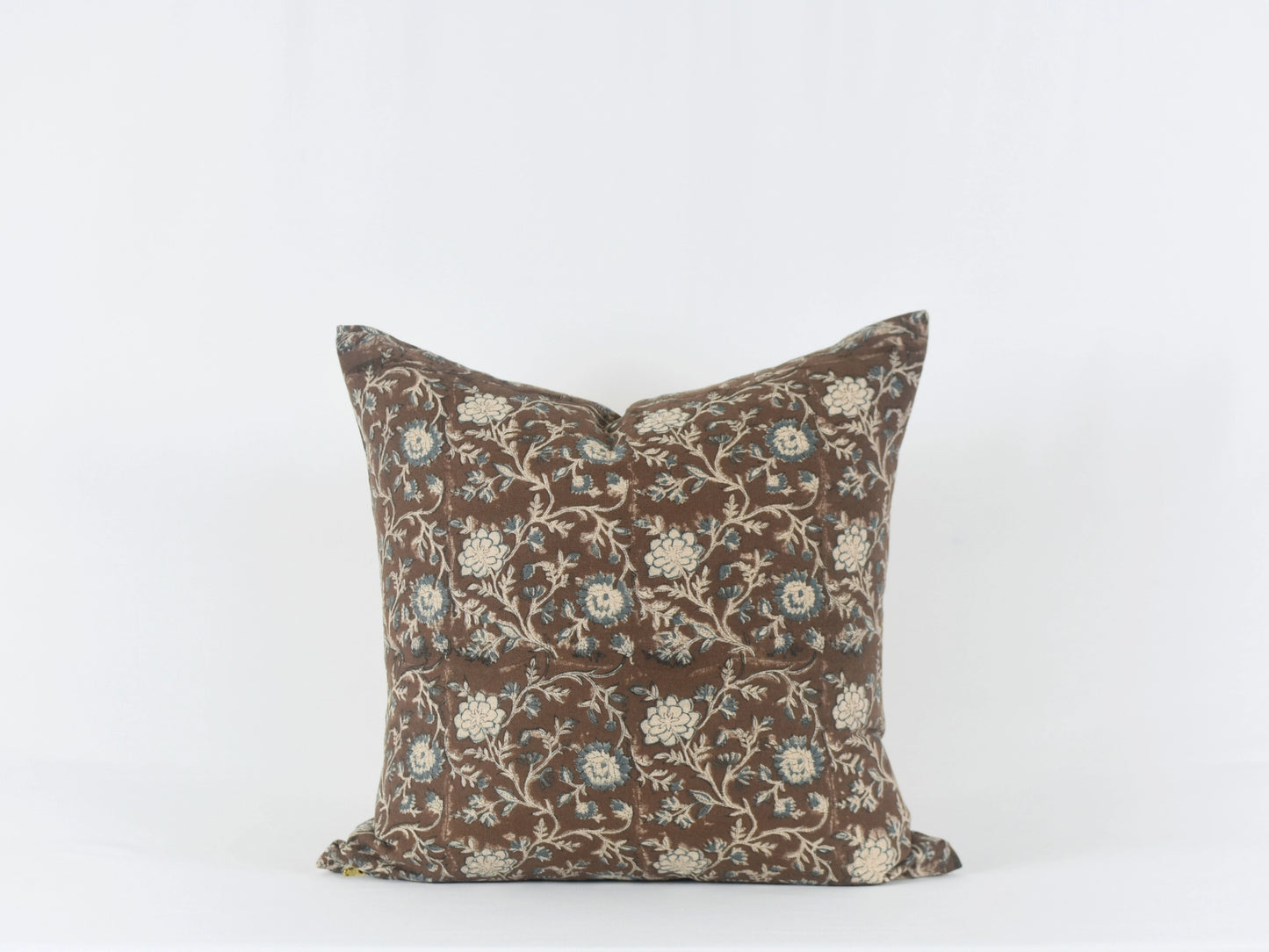 Tisca Brown Block Printed Linen Pillow