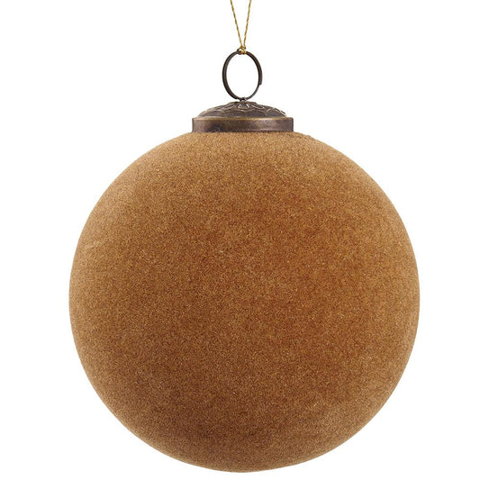 5" Flocked Glass Ball Ornament | Tan