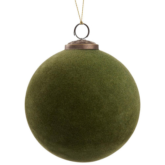 5" Flocked Glass Ball Ornament | Green