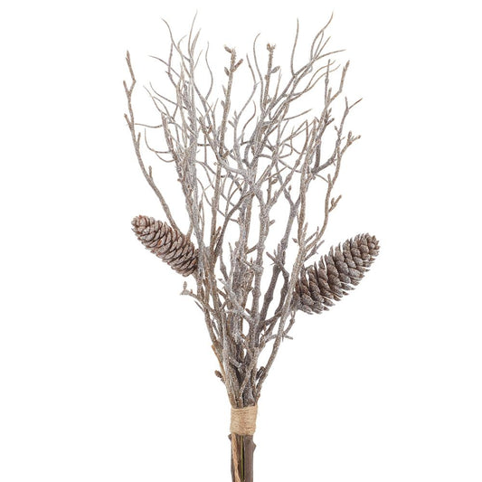 15" Iced Pine Cone Twig Bundle | Brown