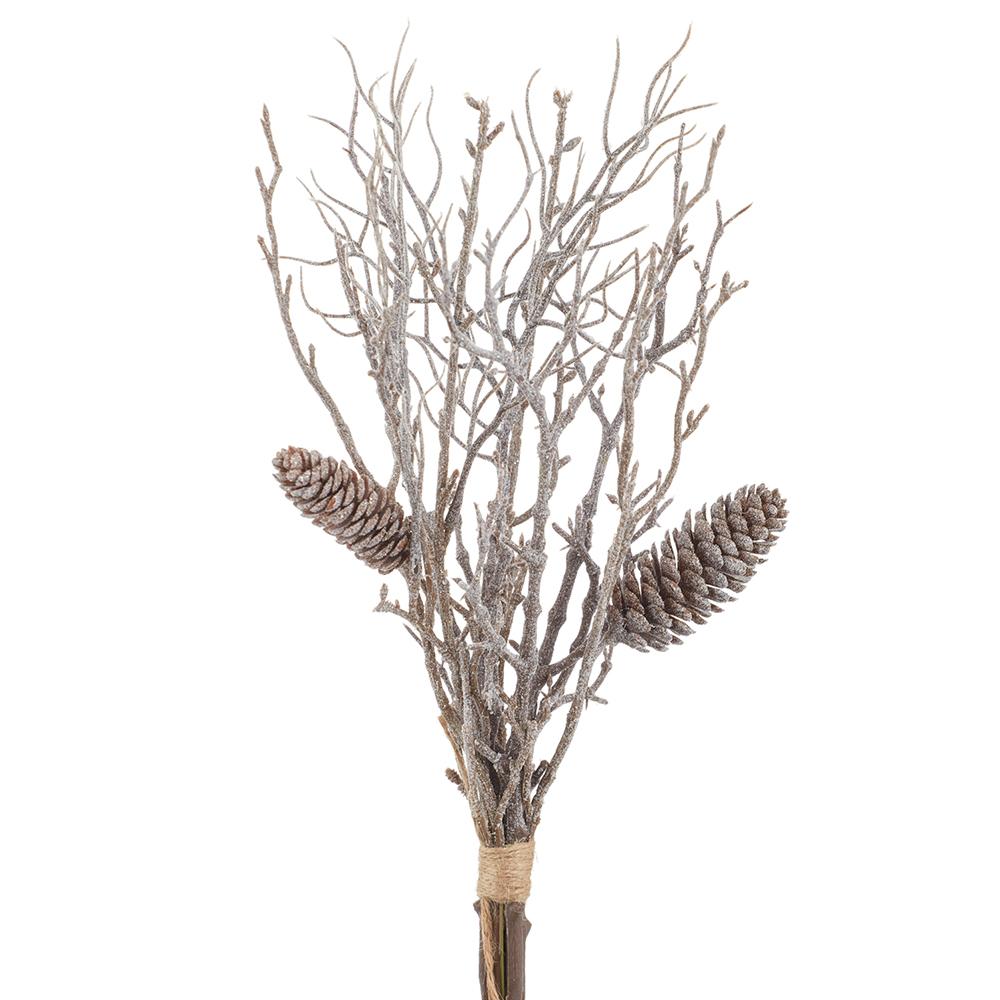 15" Iced Pine Cone Twig Bundle | Brown