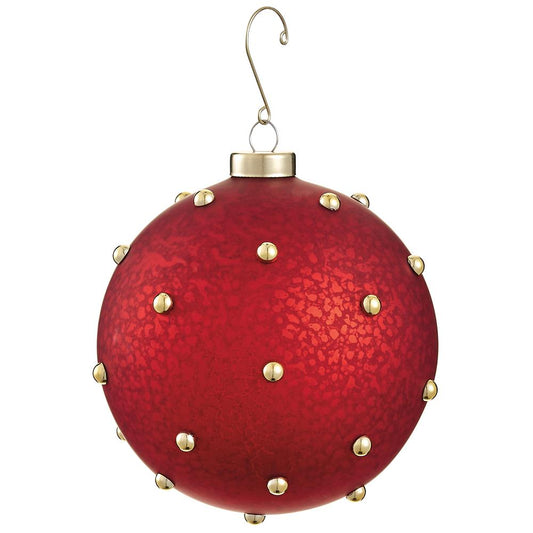 4.75" Beaded Mercury Glass Ball Ornament | Red/Gold