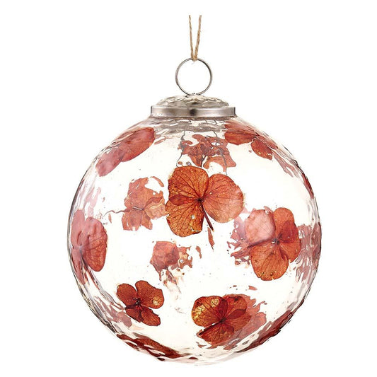 5" Hand Blown Glass Ball Ornament | Clear/Burgundy