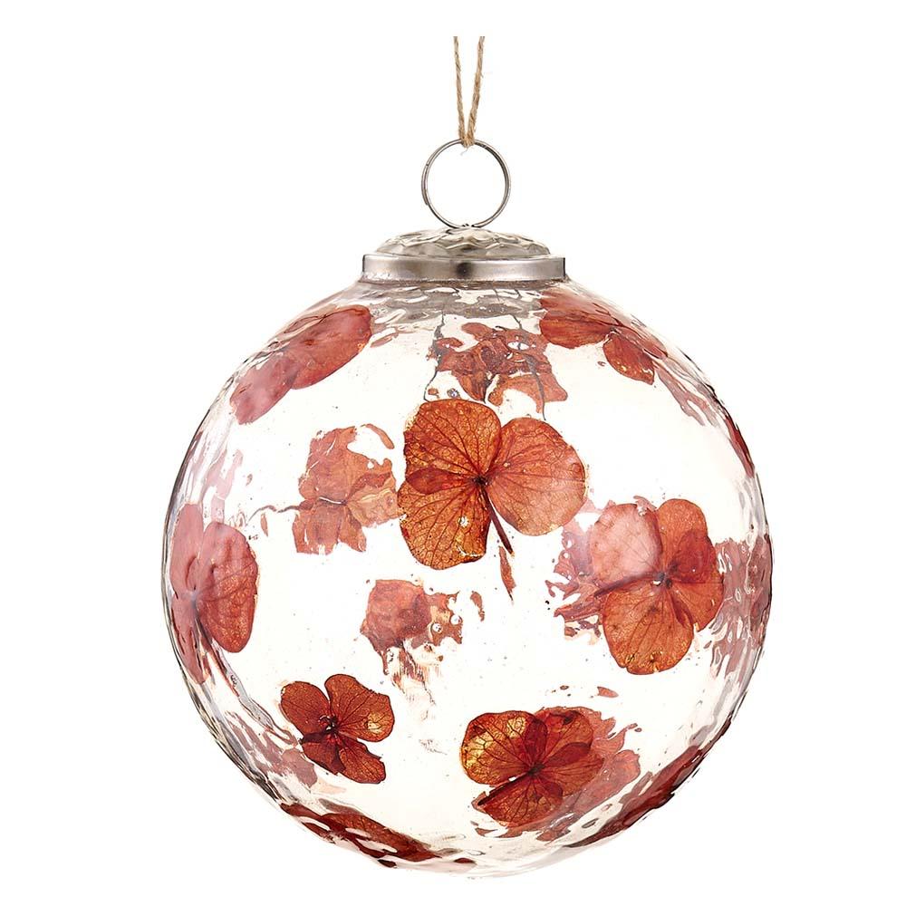 5" Hand Blown Glass Ball Ornament | Clear/Burgundy