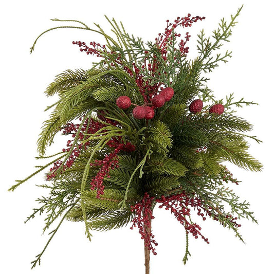 18" Sedum/Mixed Pine Bush |  Red/Green