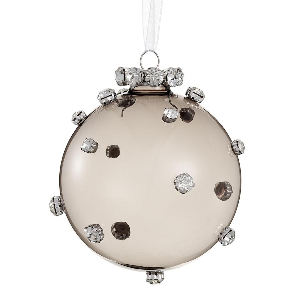 4" Diamond Glass Ball Ornament | Smoke/Silver