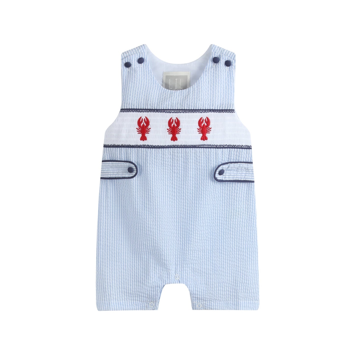 Crawfish Smocked Shortalls | Blue Stripe