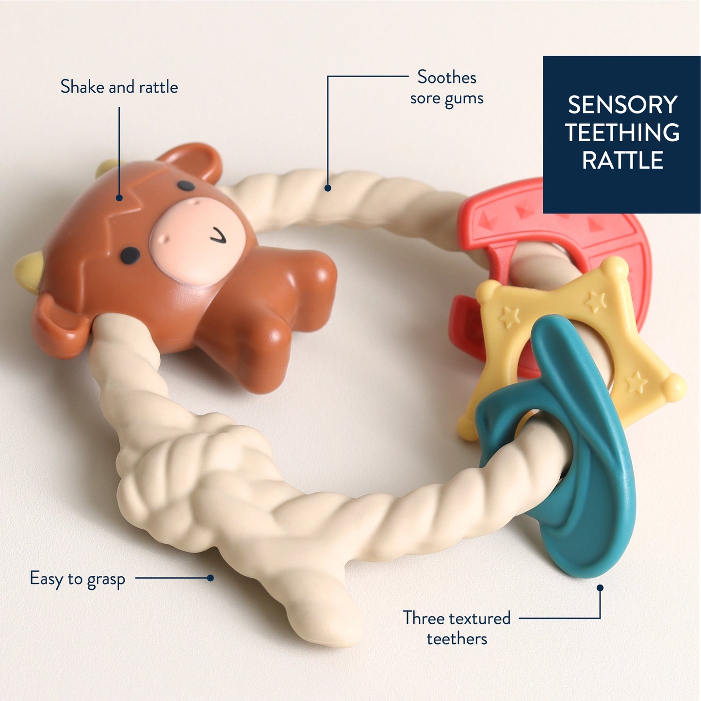 Ritzy Rattle™ Silicone Teether Rattle | Highland Cow