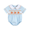 Light Blue Pumpkin Vine Smocked Collared Romper