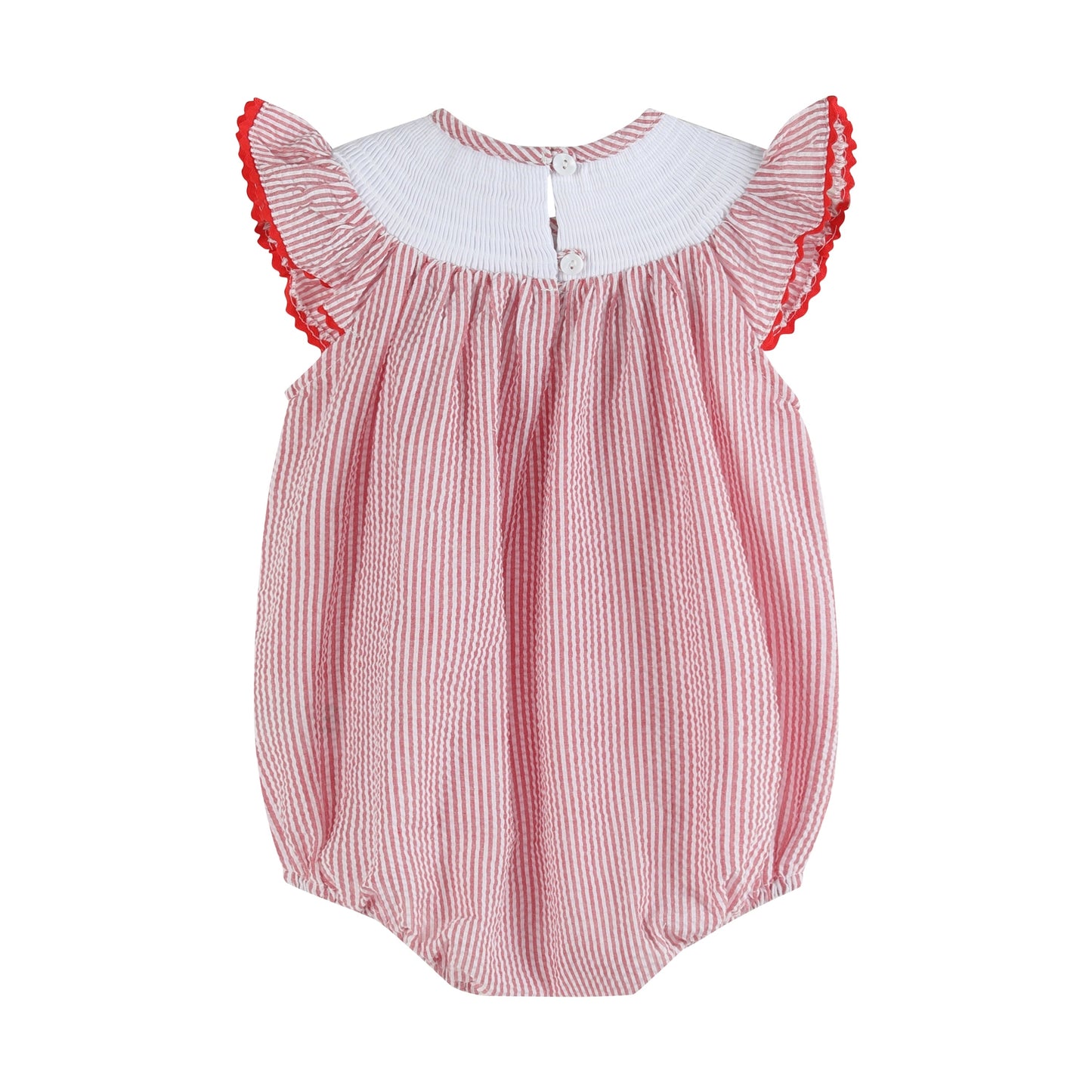 Seersucker Strawberry Smocked Romper