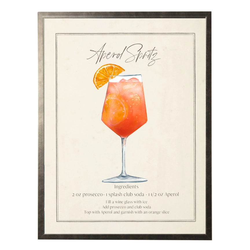 Watercolor Aperol Spritz Drink with Recipe | 16x20