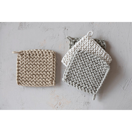 Cotton Crocheted Pot Holders | 4 Colors