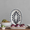 Hand-Painted Stoneware Platter w/ Floral Design| Matte Black & Cream Color Speckled