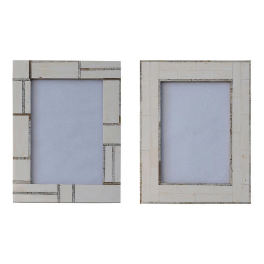 Resin Photo Frame w/ Horn Inlay | Ivory Color | 2 Styles
