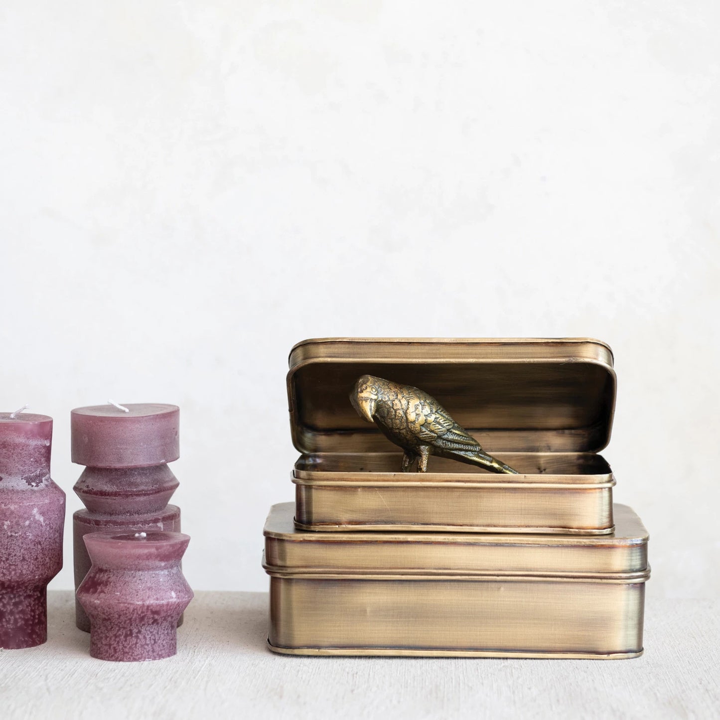 Metal Boxes, Antique Brass Finish | Set of 2