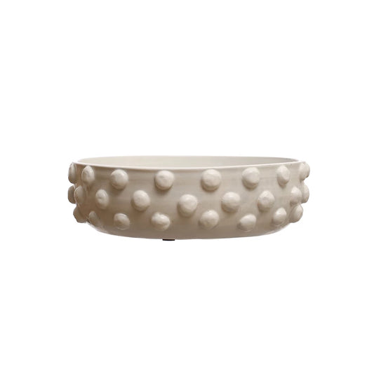 Decorative Terra-cotta Bowl w/ Raised Dots | White