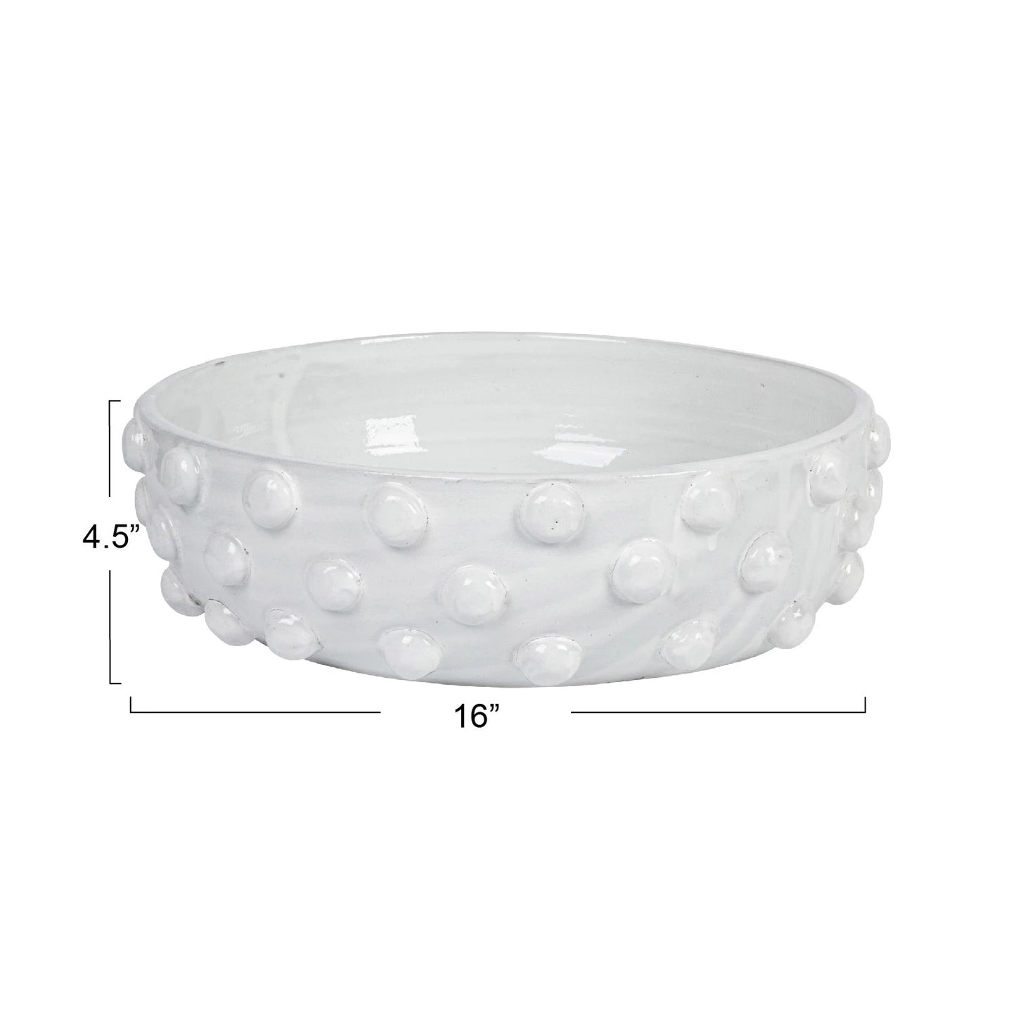 Decorative Terra-cotta Bowl w/ Raised Dots | White