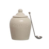 Debossed Stoneware Olive Jar w/ Slotted Spoon