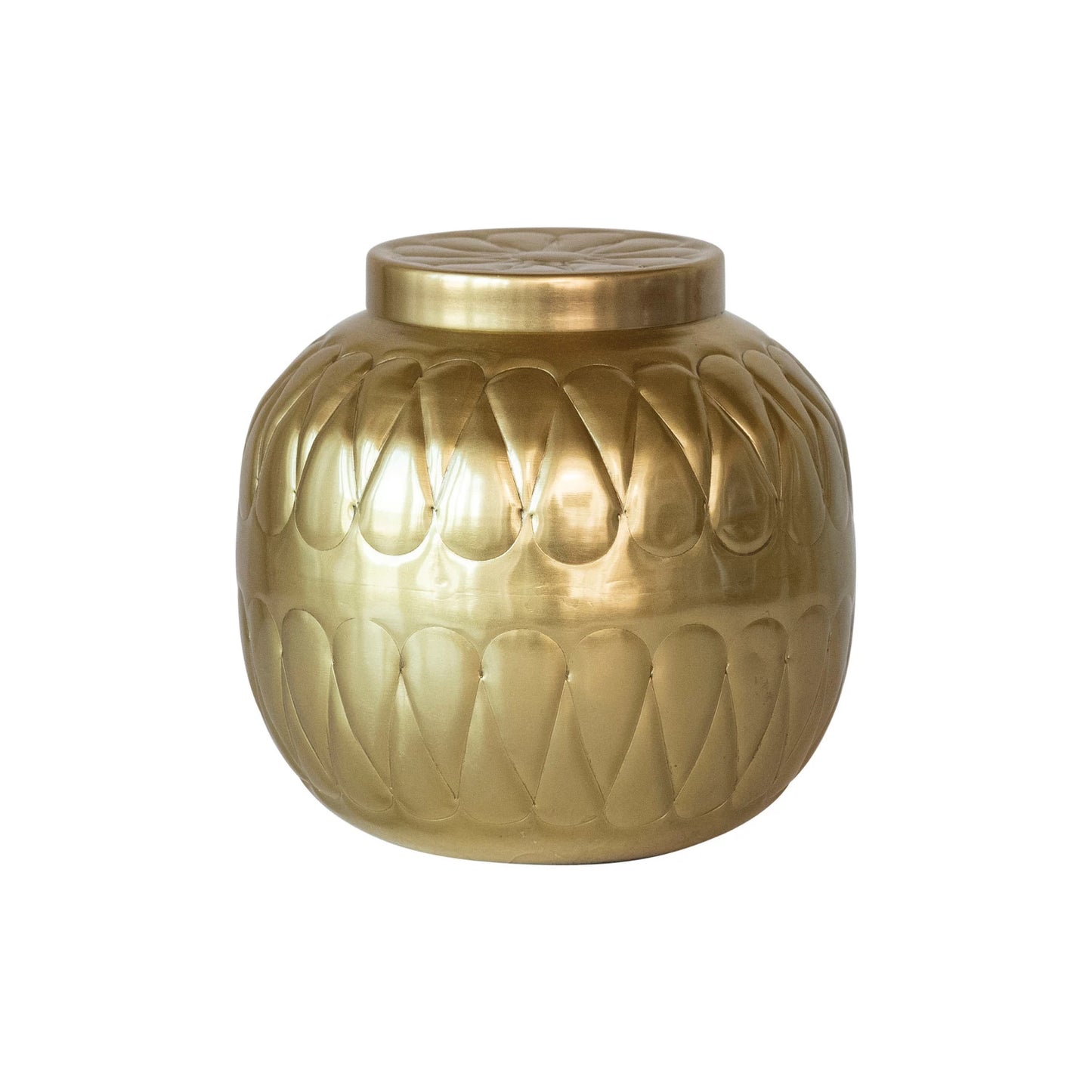 Decorative Embossed Metal Container w/ Lid | Gold Finish
