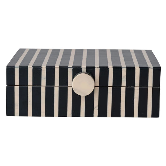 Handmade Mango Wood & Resin Striped Box w/ Knob | Black, Tan Color & Natural