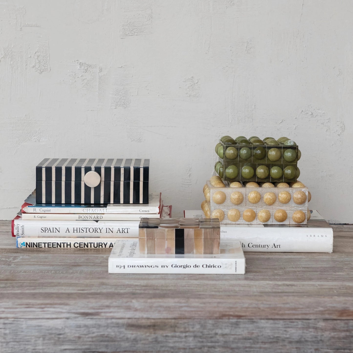 Handmade Mango Wood & Resin Striped Box w/ Knob | Black, Tan Color & Natural