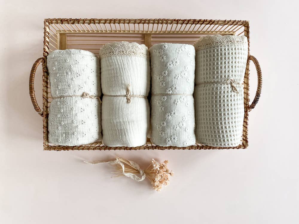 Muslin Swaddle Blanket | Ecru Waffle + Lace