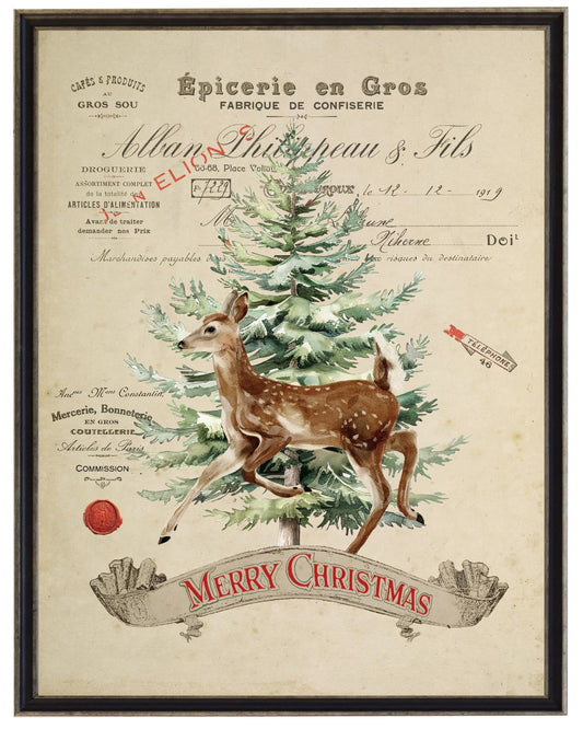 Vintage painting of deer and tree | 12x16