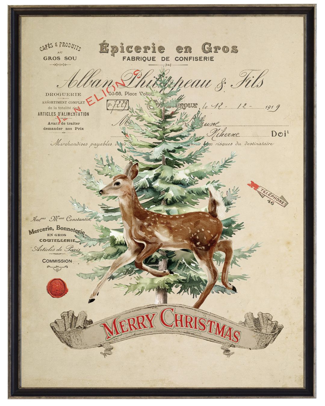 Vintage painting of deer and tree | 12x16
