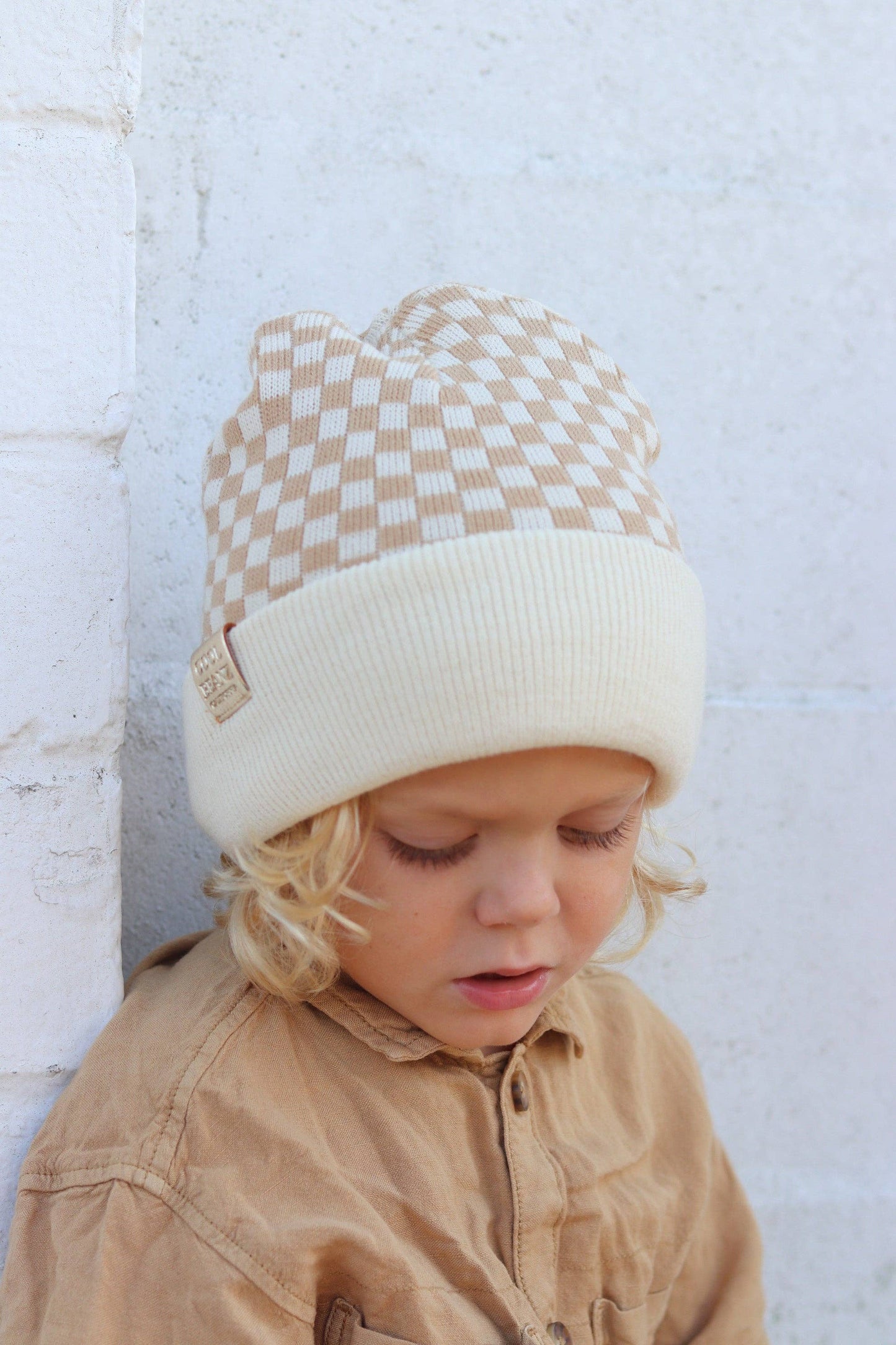 Check Yourself Checkered Reversible Beanie Beige