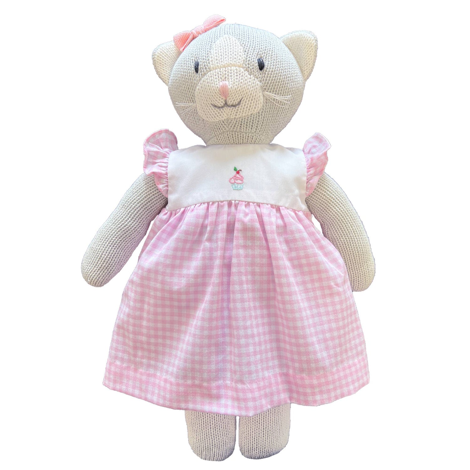 Knit Cat Doll with Birthday Cupcake Dress | 14" Madison Grace Home Knit Cat Doll with Birthday Cupcake Dress | 14" Madison Grace Home