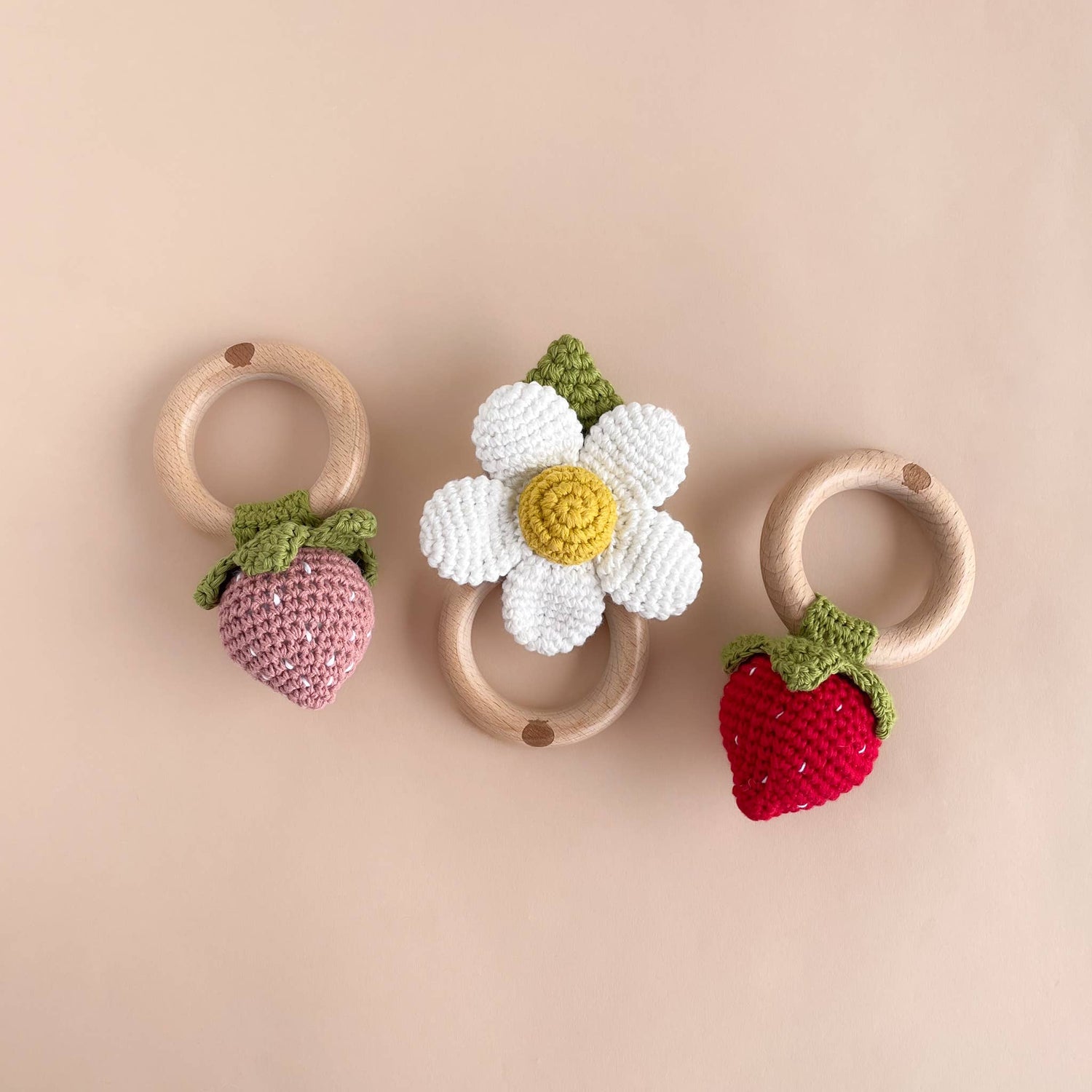 Strawberry Rattle Making Cotton Crochet Rattle Teether Strawberry – Madison Grace Home