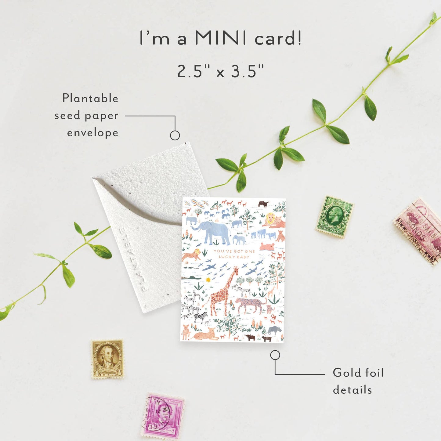Lucky Baby Sprout - Baby Mini Greeting Card (2.5" x 3.5")