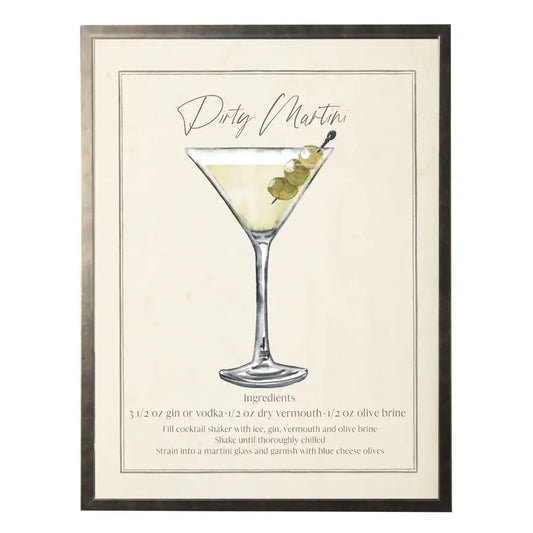 Watercolor Dirty Martini Drink with Recipe | 16x20