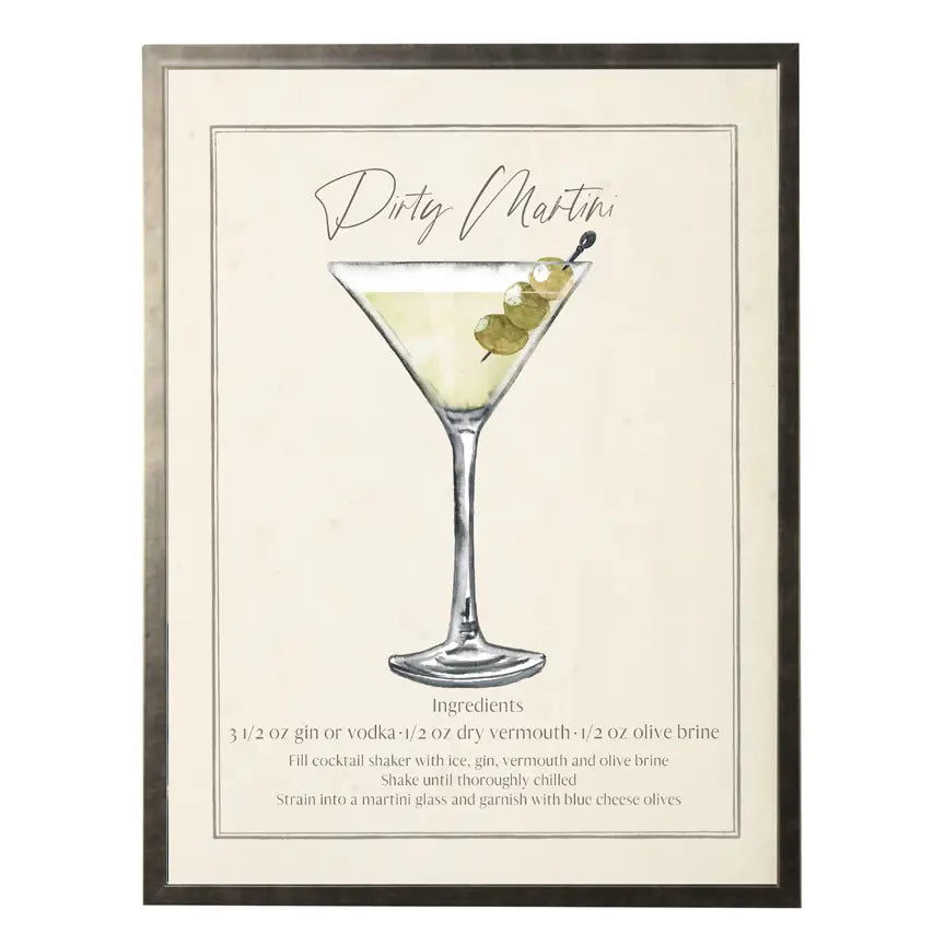 Watercolor Dirty Martini Drink with Recipe | 16x20