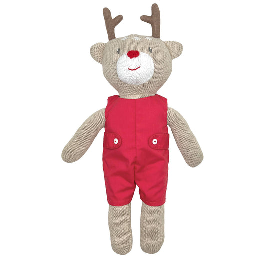 Knit Reindeer Doll with Solid Red Romper | 14"