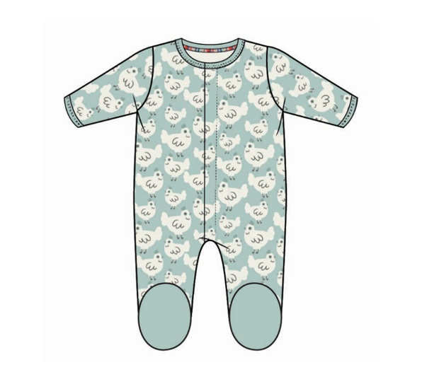 Organic Cotton Footie Green Chicken