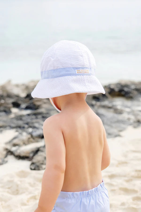 Henry's Boating Bucket Hat | Worth Avenue White Seersucker with Buckhead Blue