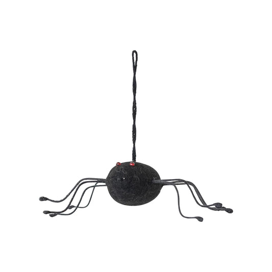 Handmade Wool Felt & Wire Spider Ornament w/ Red Glass Bead Eyes