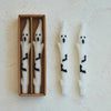 Ghost Shaped Taper Candles w/ Bats in Box, White & Black, Set of 2