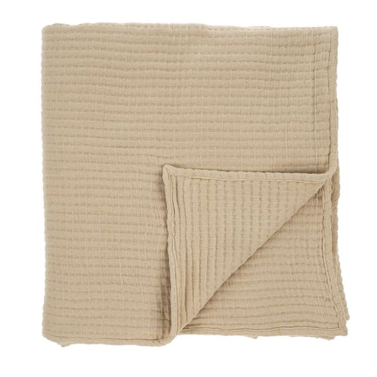 Kantha-Stitch Bed Blanket | Cream