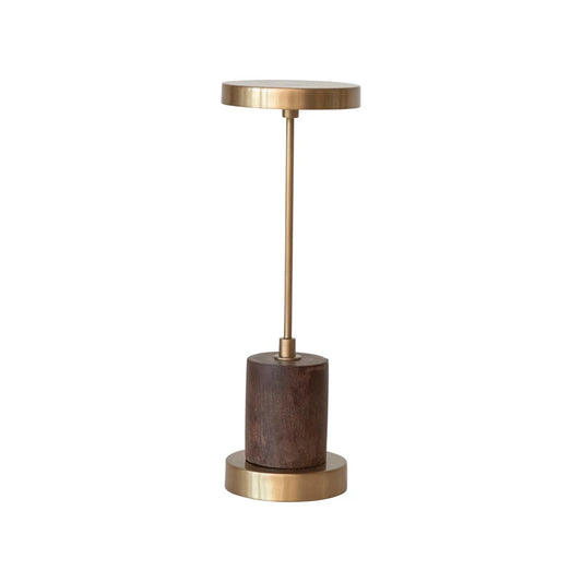 Metal & Mango Wood LED Table Lamp w/ Touch Sensor | Antique Brass