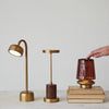 Metal & Mango Wood LED Table Lamp w/ Touch Sensor | Antique Brass