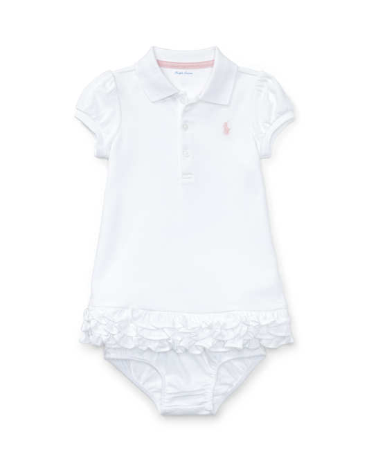 Ruffled Polo Dress + Bloomer | White