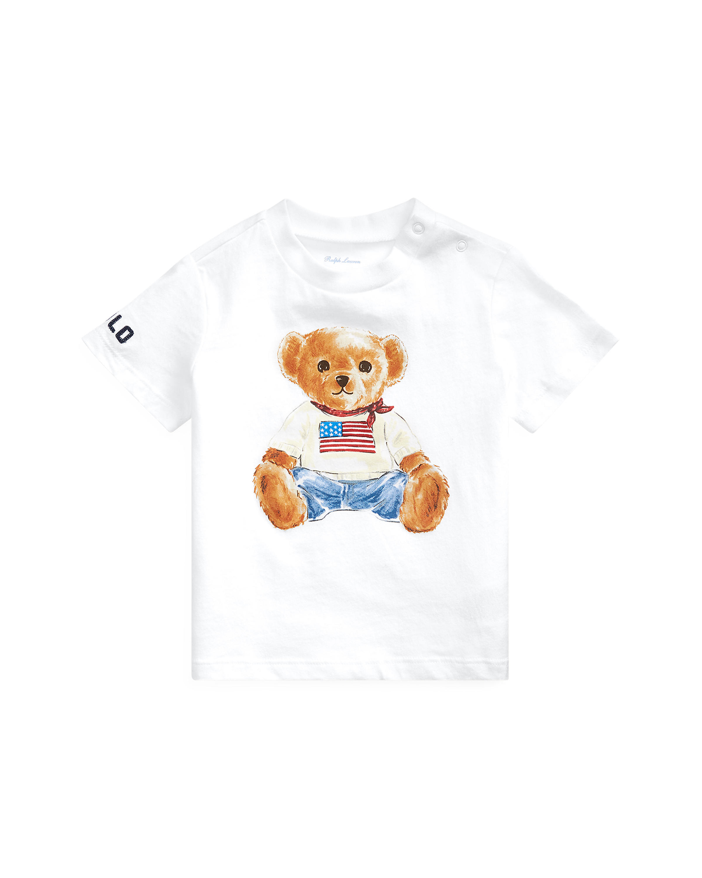 Short Sleeve Cotton Knit Novelty Bear Graphic T-Shirt | White